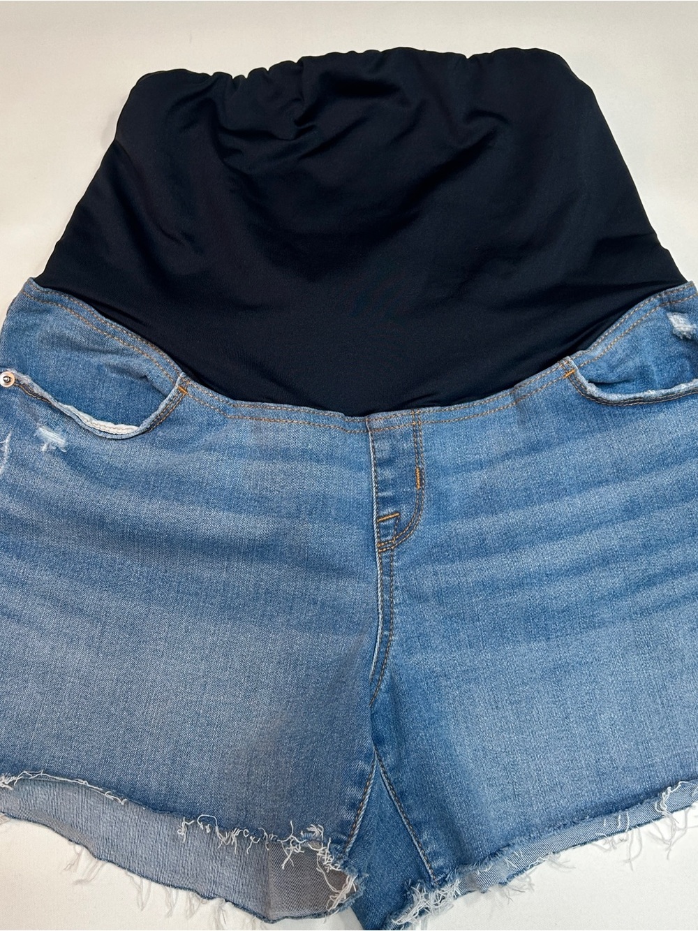 Isabel Maternity by Ingrid & Isabel Light Blue Denim Shorts with Black Waistband